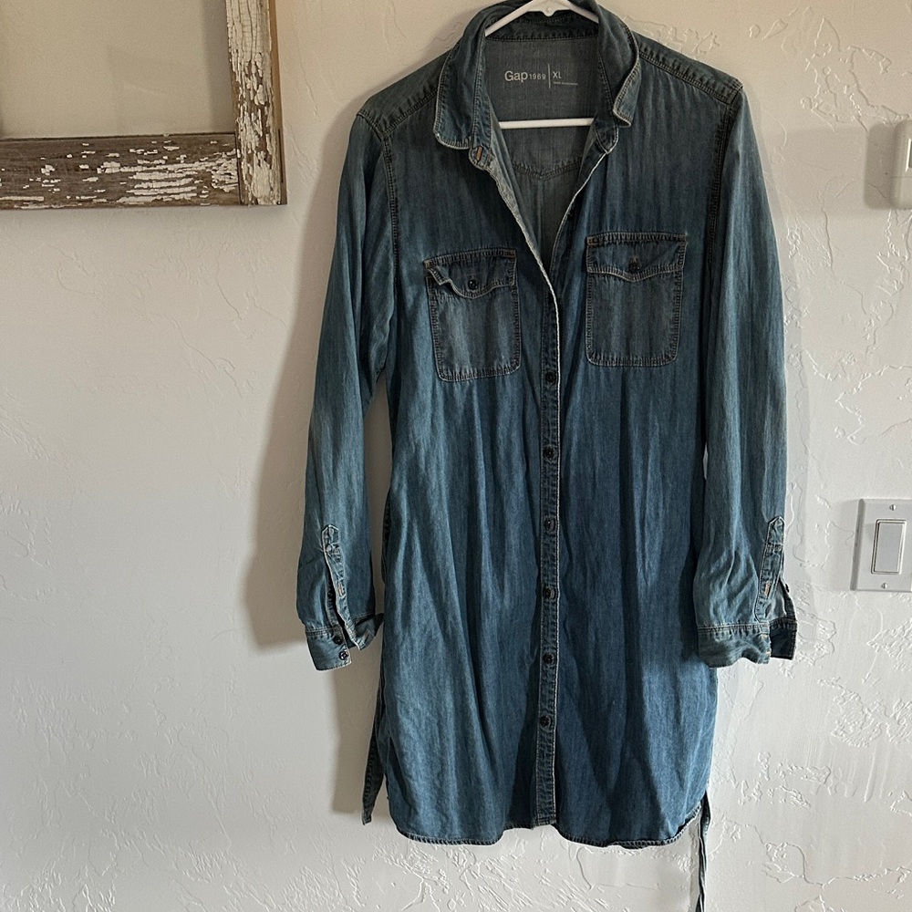 GAP Blue Denim Long-Sleeve Dress